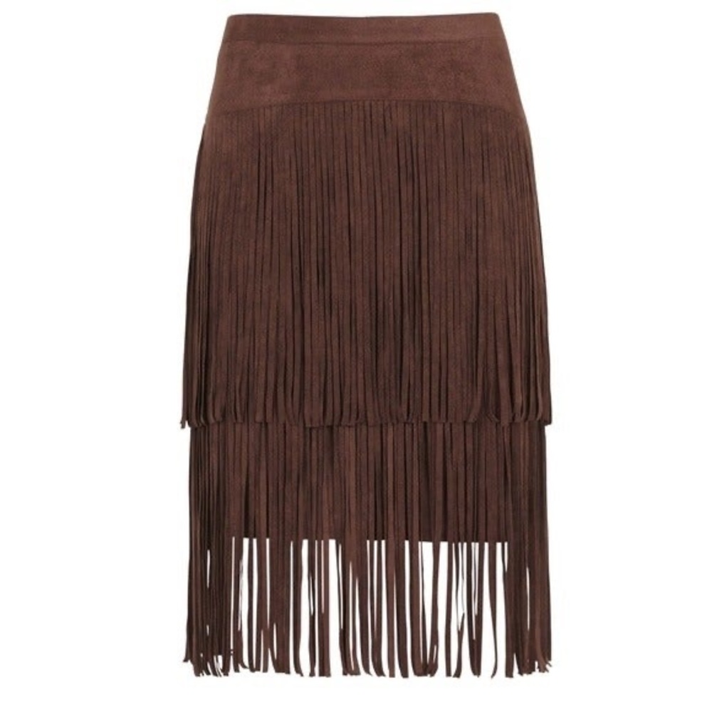 NEW❗️BCBG MAXAZRIA Rashell Toffee Fringe Skirt